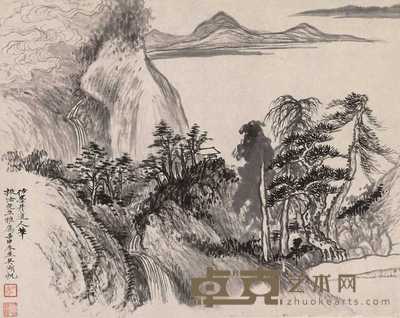 吴湖帆 1932年作 仿古山水 立轴 27×33.5cm